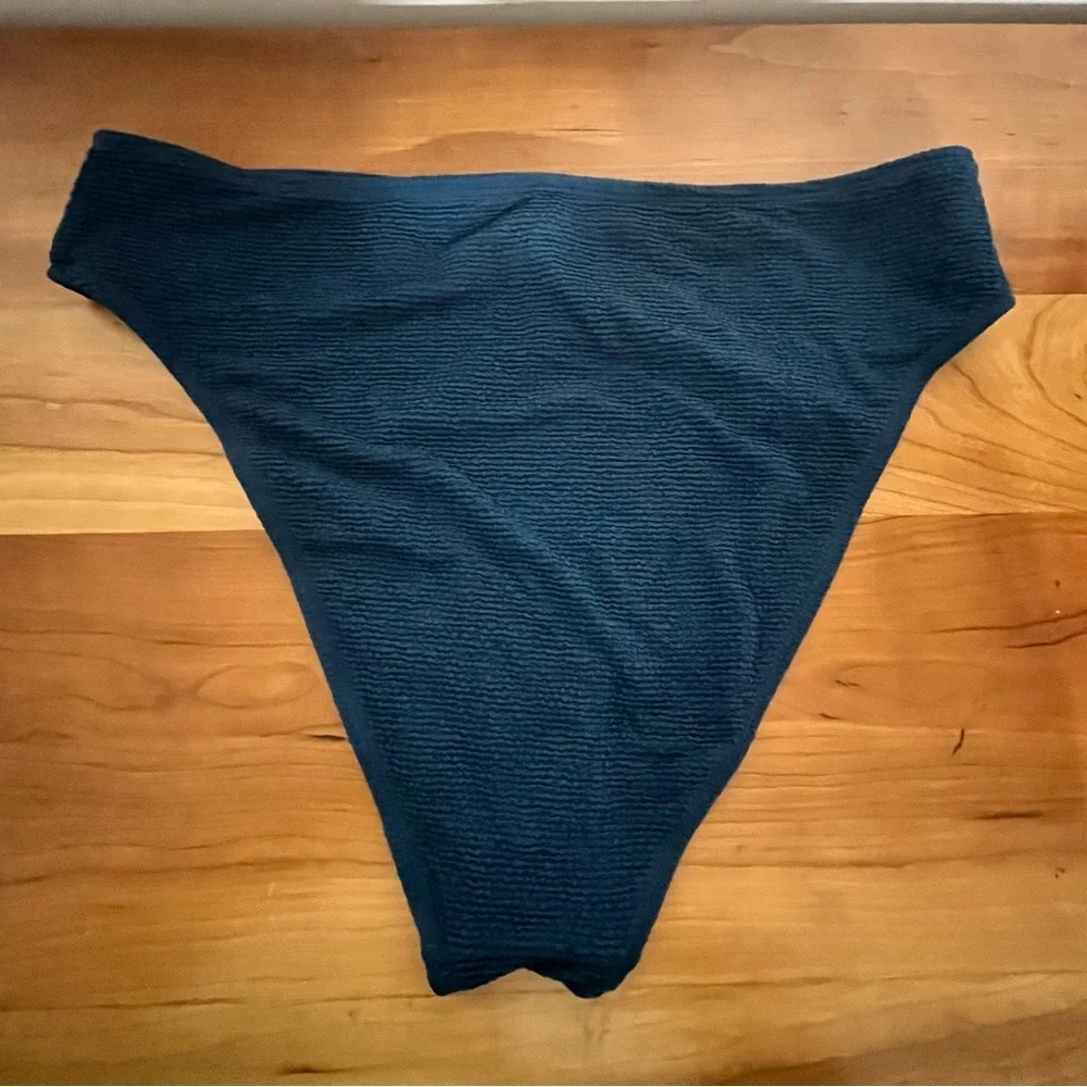 Cupshe‎ x JoJo Fletcher Navy Blue Crinkle Smocked High Waist Bikini Bottom XL